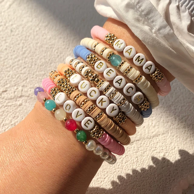 New Bohemian Letter Colorful Beaded Elastic Multi layered Bracelet Set  Vintage Personalized Bracelet Women's Fashion Handwear - AliExpress