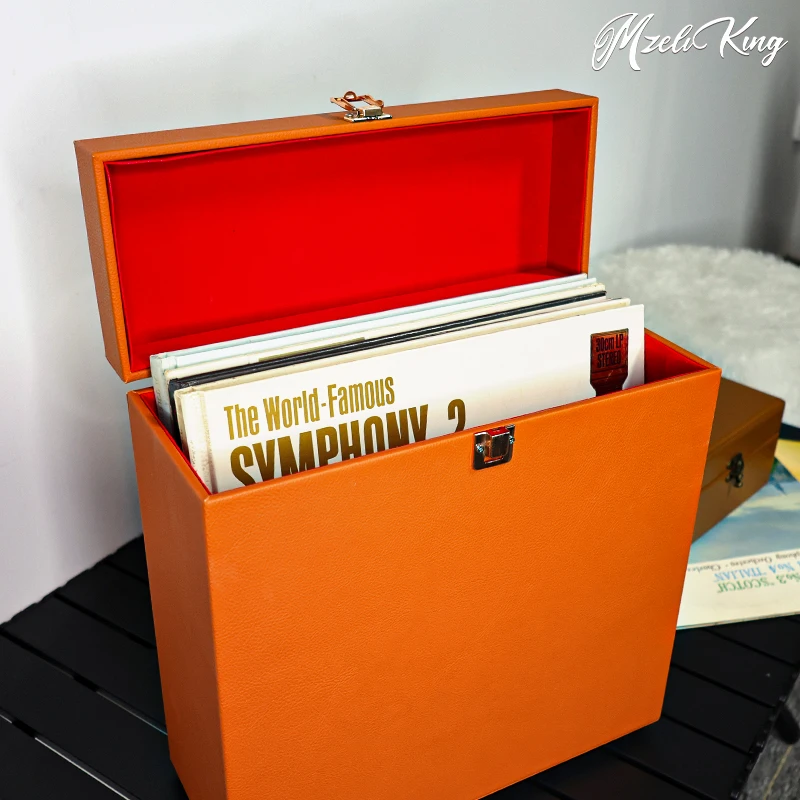 Boîte de rangement pour disques vinyles, stockage d'album pouvant contenir jusqu'à 50 + disques simples, caisse de rangement pour LP avec couvercle, boîte mobile décorative