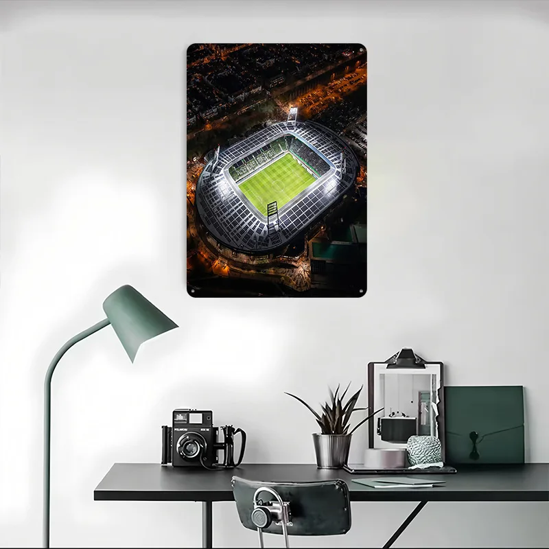 Weserstadion Bei Nacht 맞춤형 3D 질감 금속 포스터 벽 예술 빈티지 주석 표지판 장 침실 액세서리 하우스