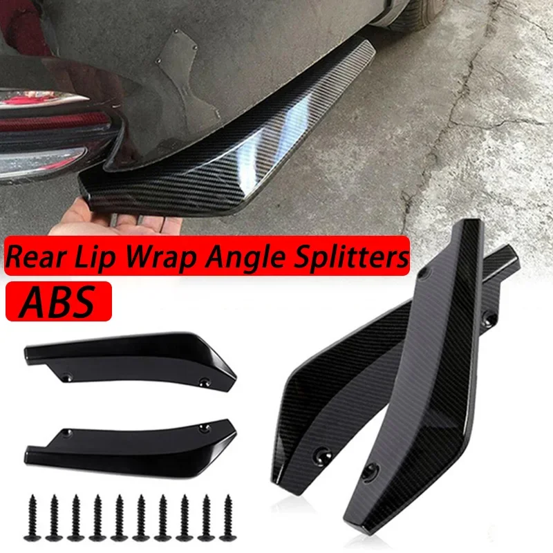2pcs Universal Car Rear Bumper Lip Diffuser Splitter Spoiler Scratch Protector Black Carbon Fiber Rear Lip Wrap Angle Splitters