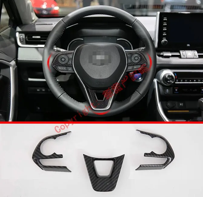 

Carbon Fiber Style Interior Steering Wheel Trim Cover For Toyota Rav4 2019 2020 Car Accessories Stickers W4