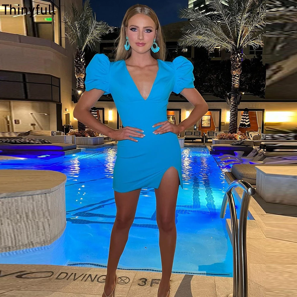 

Thinyfull платье-Русалка для выпускного вечера с V-образным вырезом и коротким рукавом Вечерние платья 2023 длиной выше колена вечерние платья для встречи выпускников