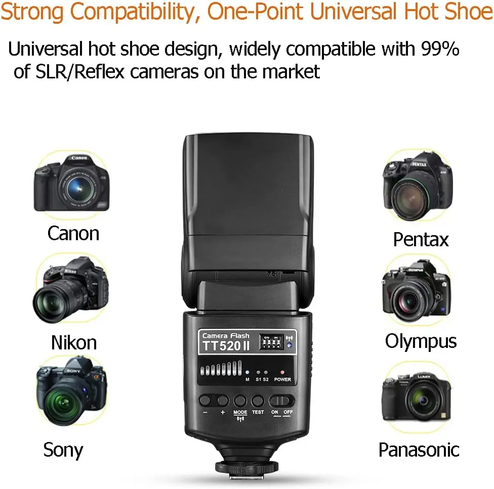 On Camera Flash Camera Flash Godox TT520II Wireless Camera Flash Speedlite Thinklite Build-in 433MHz Signal Canon Nikon Pentax Fujifilm Olympus DSLR