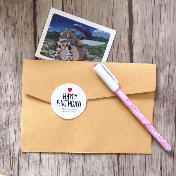 Birthday HAPPY BIRTHDAY Red Heart Black Seal Adhesive Kraft Seal Sticker 80pcs/lot self adhesive stickers adhesive stickers smiley stickers gift box stickers kraft paper stickers