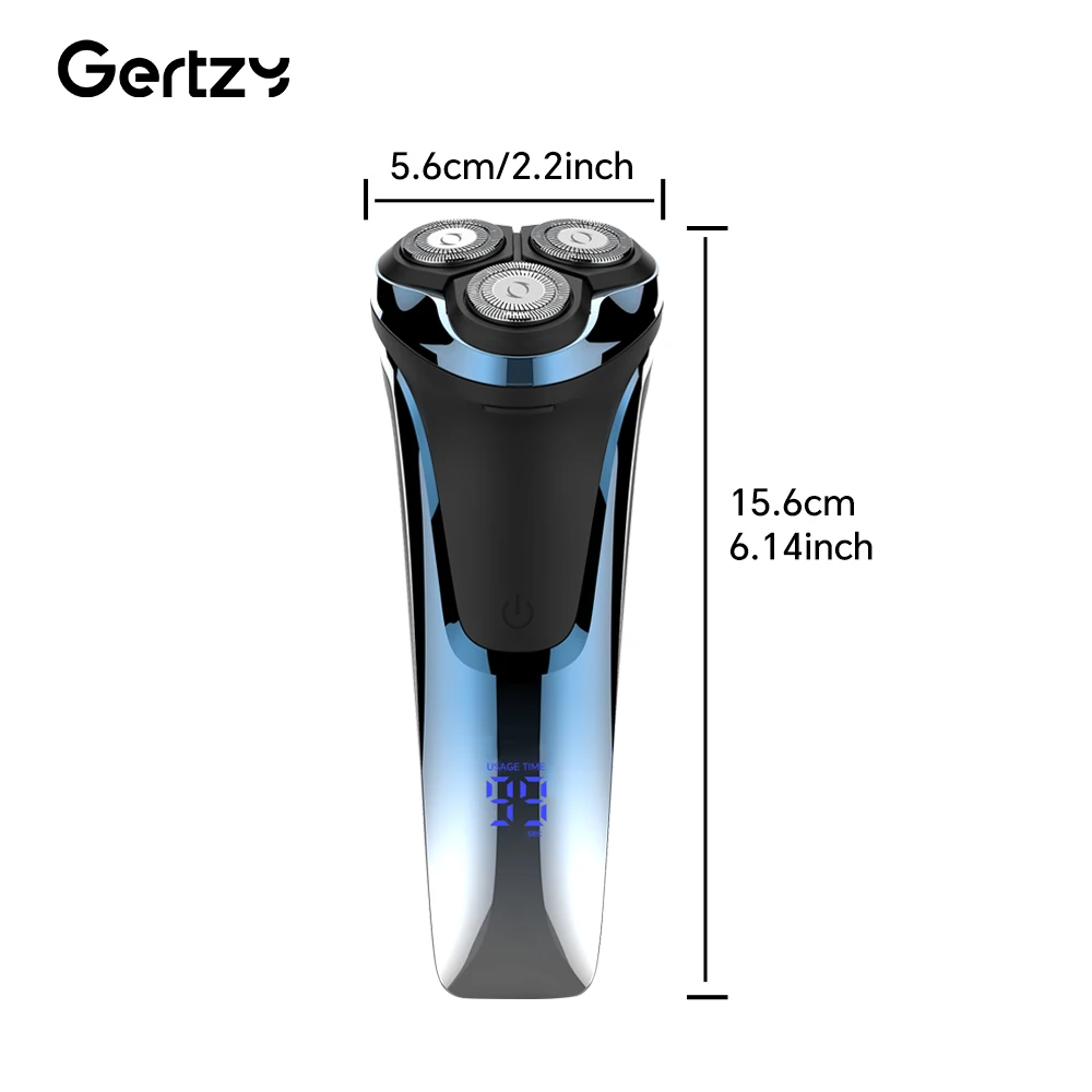 3D Rotating Men's Electric Shaver USB Charging Float LED Display Screen Stainless Steel Blade