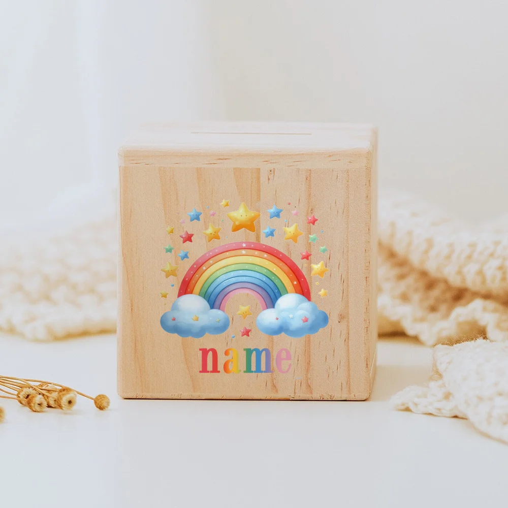 Personalized Money Box Custom Name Wooden Money Boxes Cute Child Coin Bank Coin Collection Case Birthday Holiday Gifts for Kids