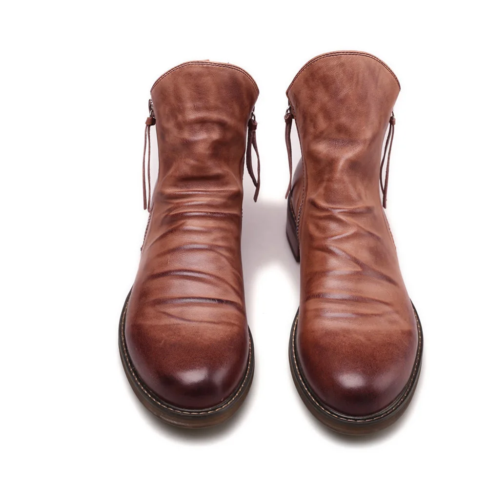 Autumn Men's Shoes Fashion Leather Boots Double Side Zipper Non-Slip Sole Casual Large Size 38-48