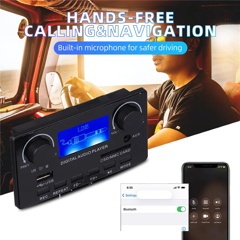 블루투스 5.0 MP3 디코더 보드, 지지대 핸즈프리 녹음, FM DC 12V MP3 WMA WAV APE FLAC 오디오 앰프 보드