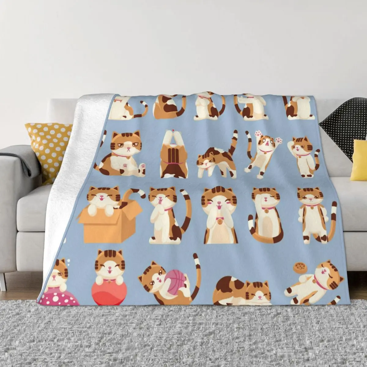 

Cat Cute Cartoon Plaid Blanket Plaid Anti-pilling Flannel Throw Blankets for Luxury Bedding Sofa