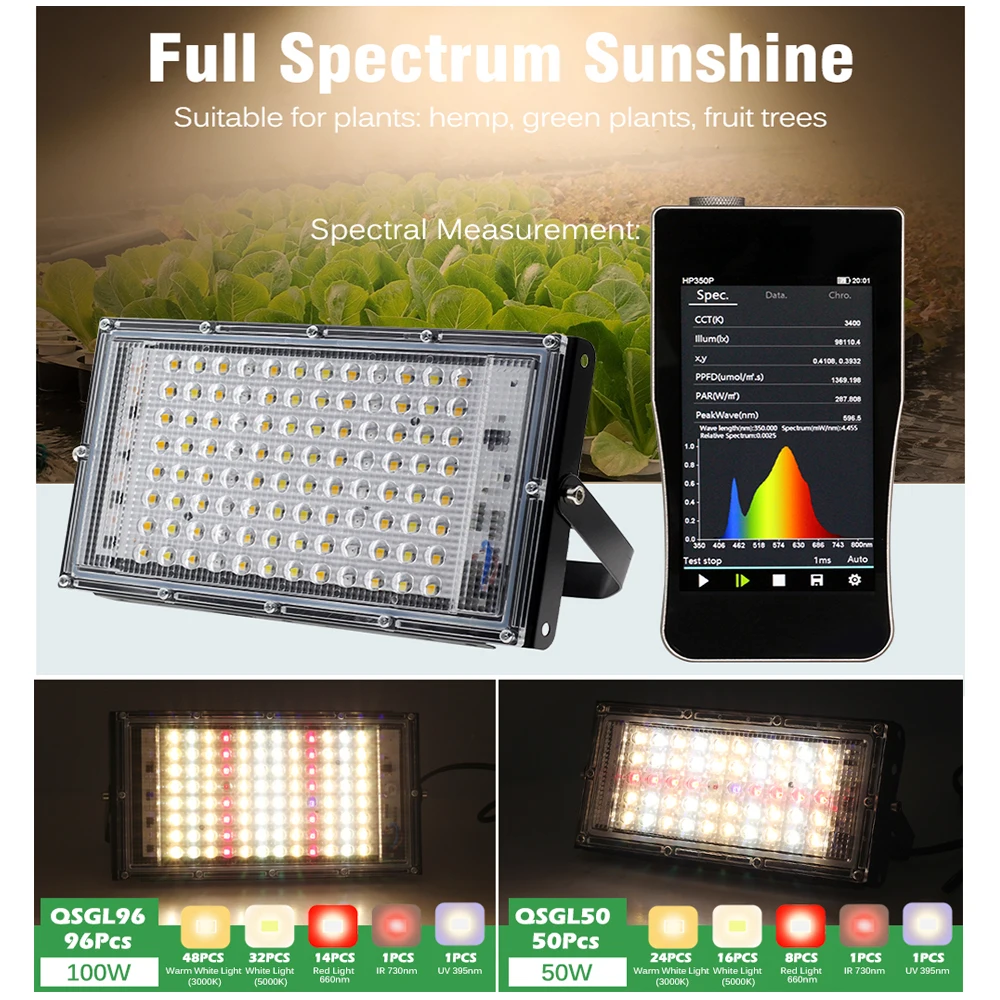 LED Grow Light Full Spectrum 50W 100W 220V for Hydroponic Indoor Plants Greenhouse