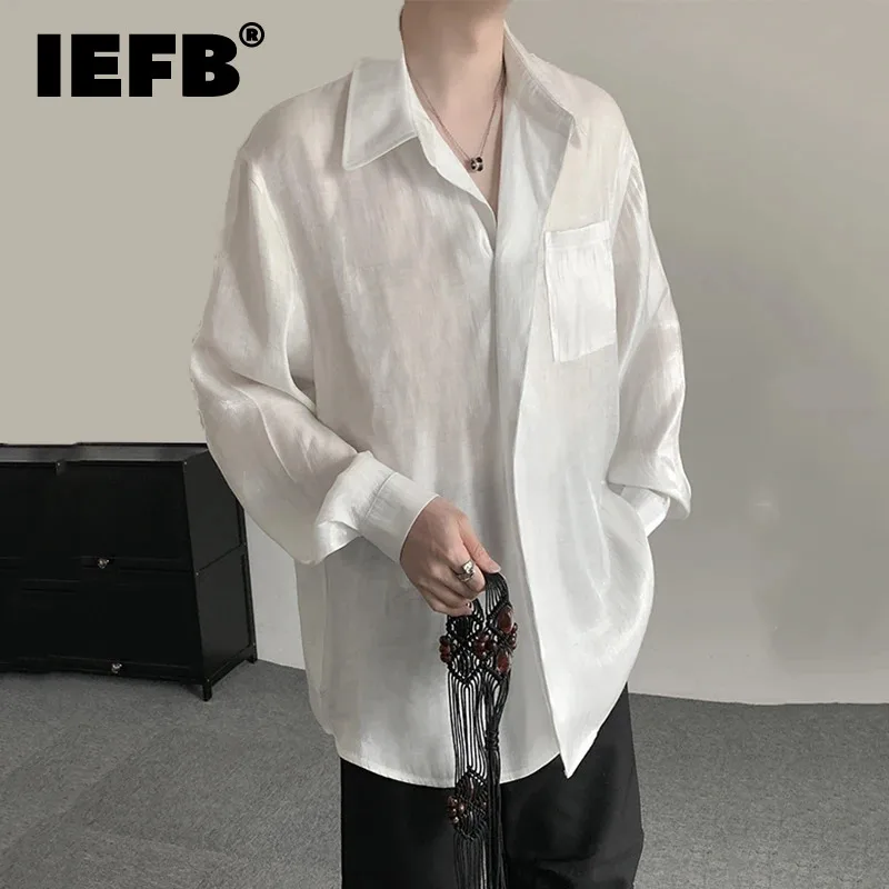 

Мужская рубашка с длинным рукавом IEFB, однотонная Свободная Повседневная однобортная рубашка с отложным воротником, 9C5226, весна-лето 2024