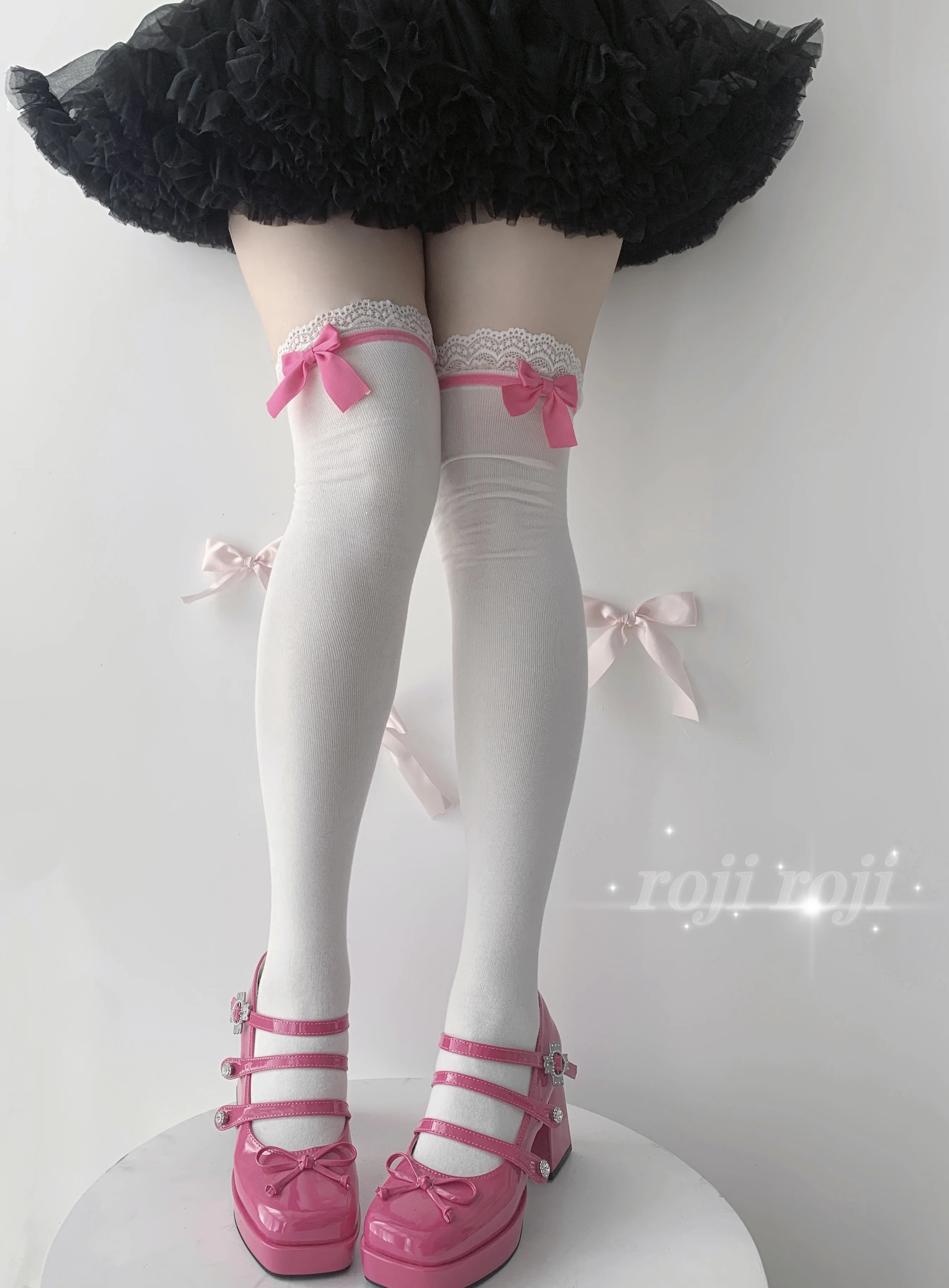 Lolita Long Socks Women Spring Autumn Bow Tube Socks Lolita Lace Cotton Socks Sweet Girls White Leg Warmers Stockings