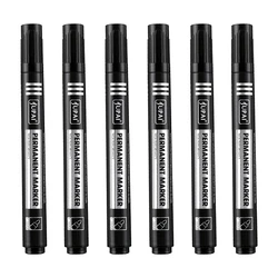 Set of Waterproof Fine Point & Crude Nib Permanent Marker Pens - Assorted Colors, Thin 1.5mm Nib (6 Pcs Black Set)