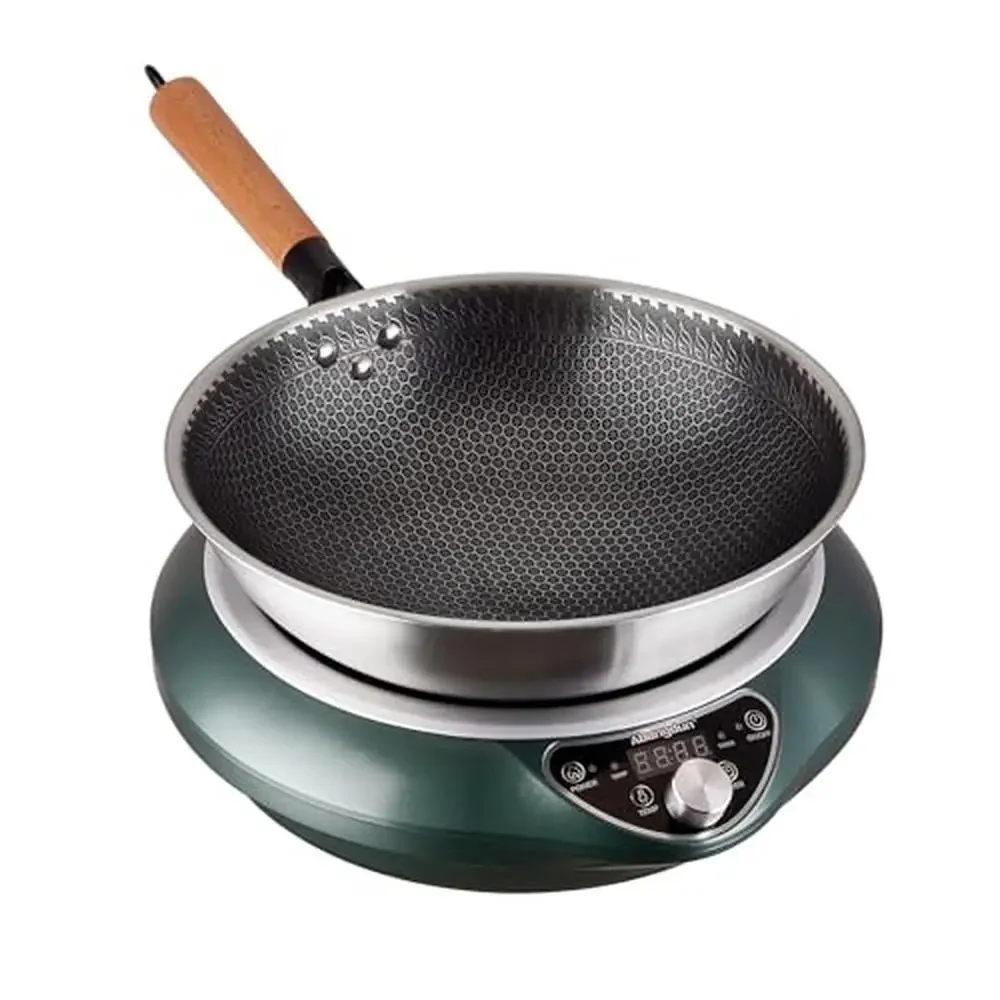 304 Stainless Steel Induction Wok Cooktop Burner 1700W 120V FCC Certified 13.4-inch Pan Efficient Heating Safe & Eco-Friendly