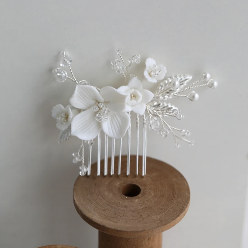 Delicate Wedding Small Comb Bridal Hair Pin Ceramic Floral Girls Headpiece Gold Silver Color Women Accessories