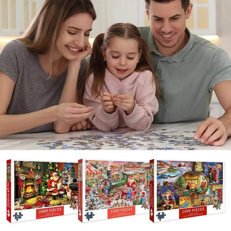 1000pieces Christmas Jigsaw Puzzles Cartoon Santa Claus Colorful Interactive Illustration Jigsaw Puzzles Holiday Favor for home 6