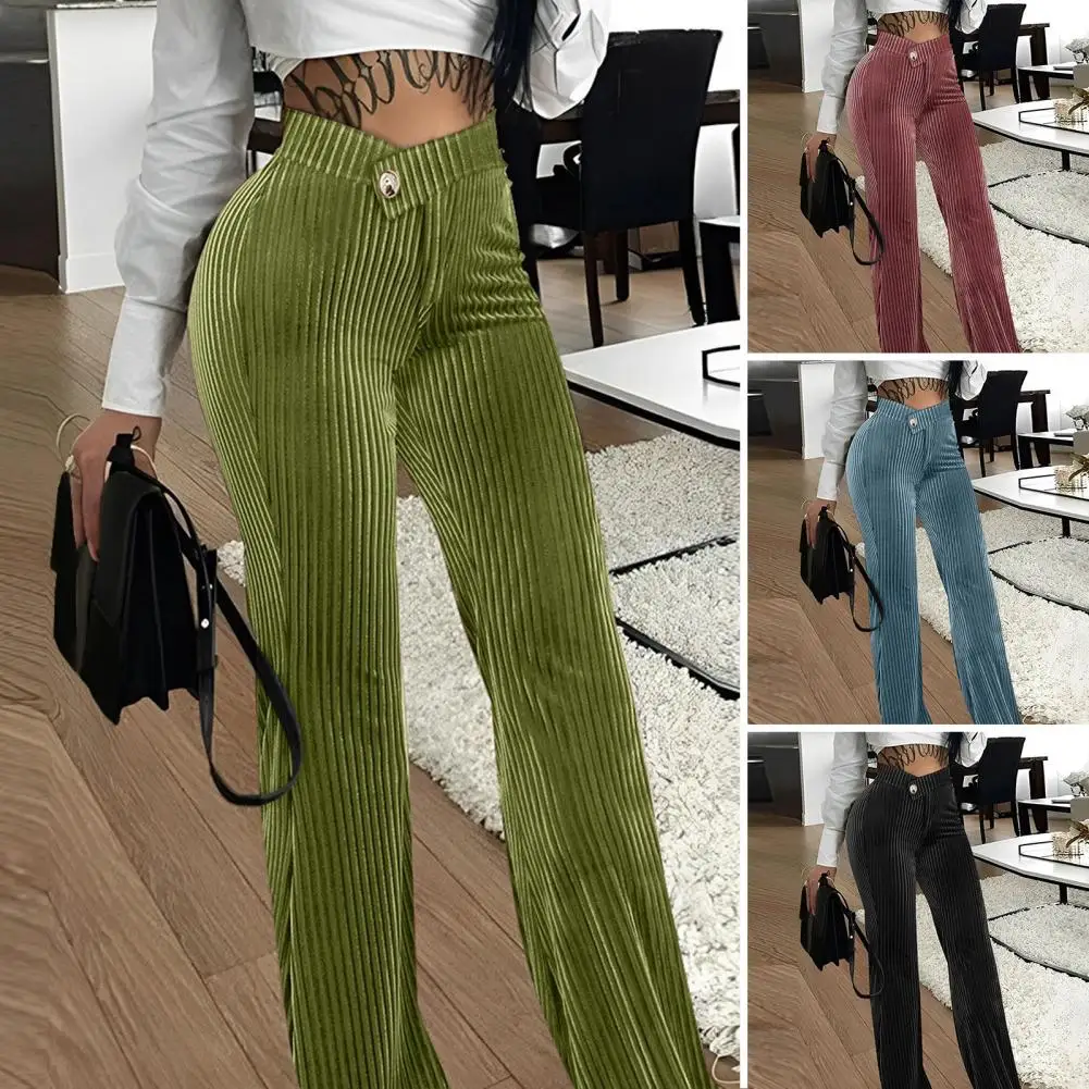 

Women Pants High Waist Striped Texture Wide Leg Loose Elastic Waist Stretchy Straight Leg Casual Lady Spring Fall Long Trousers