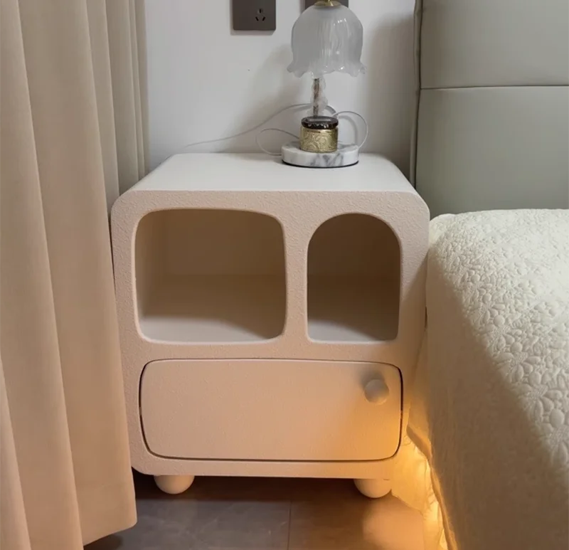 French Retro Nightstand Bedroom Furniture Night Table Creative Cream Style Household Design Upscale White Bedside Table
