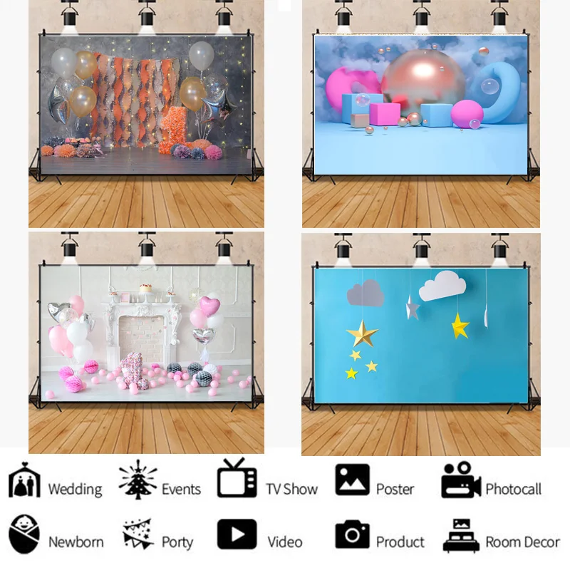 

ZHISUXI Newborn Baby Birthday Background First Birthday Party Balloon Flower Portrait Backdrop Photography Photo Studio LGH-07