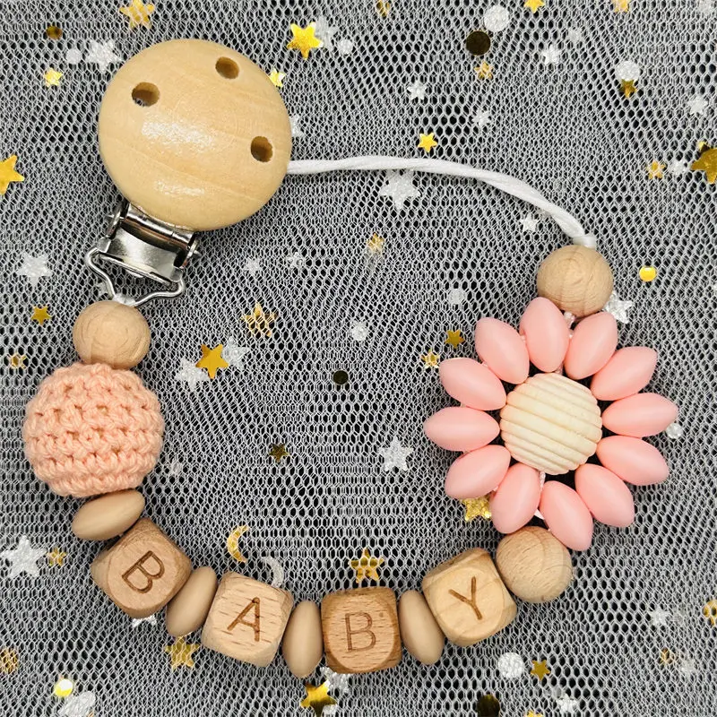 Wooden Personalized Baby Pacifier Chain Clip