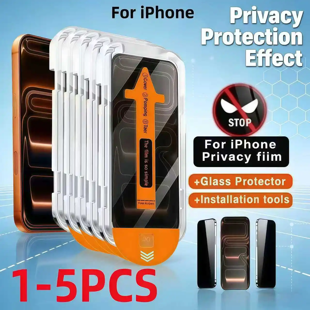 1–5 Stück, einfache Installation, Anti-Spionage-Glas für iPhone 17 Air 11 12 13 14 15 16 Pro Max 7 8 Plus Mini X XR XS Sichtschutz-Displayschutzfolie
