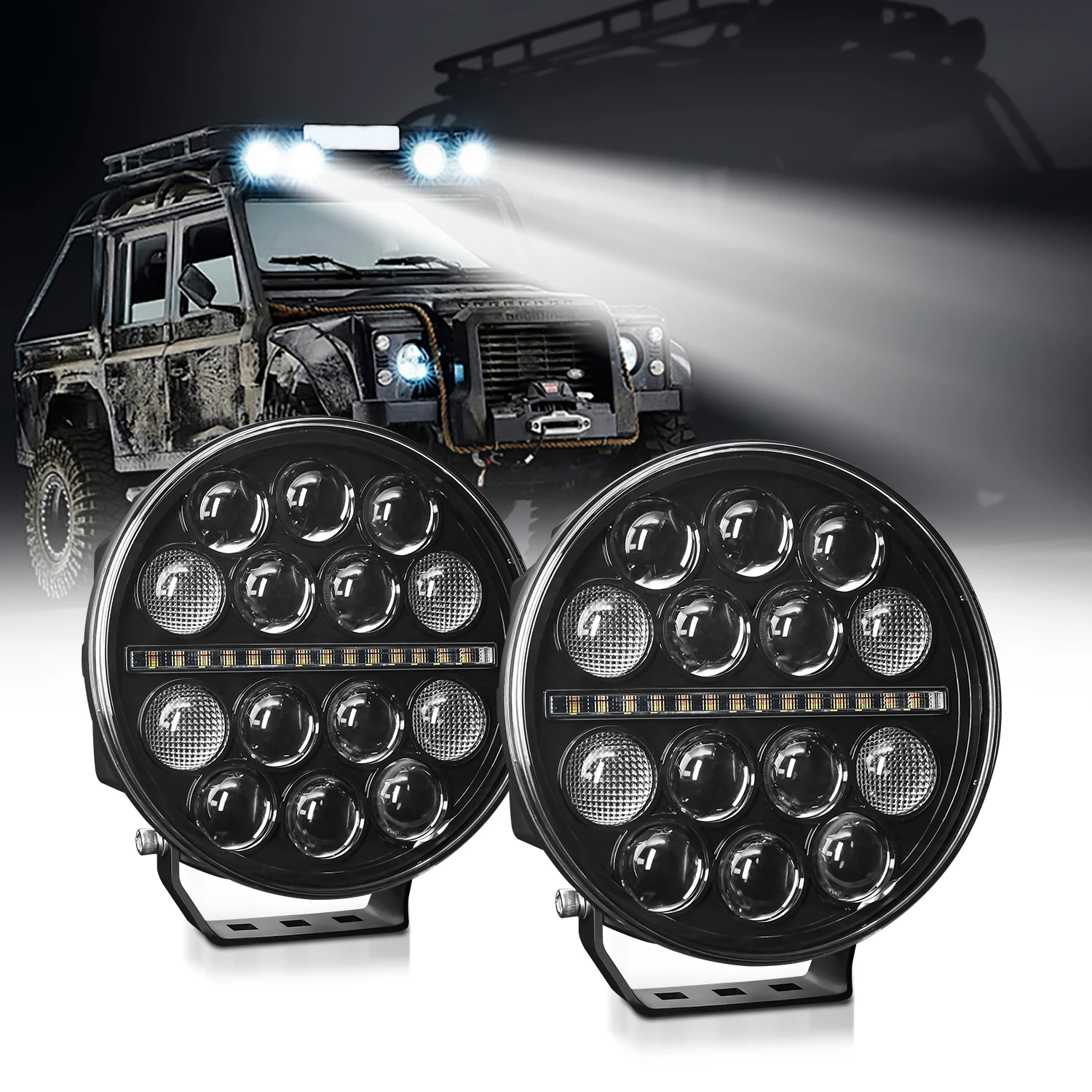 9Inch Work Headlight Bar Vehicle Len Demon Eye Light 6000K Spot Combo Barra LED
