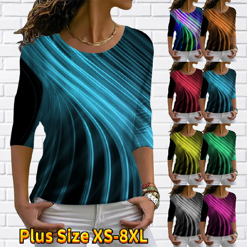 

2022 Women's Abstract Print Pullover Elegant Top Autumn Winter T-shirt Ladies Fashion Casual Loose Size Long Sleeve Tee Shirt