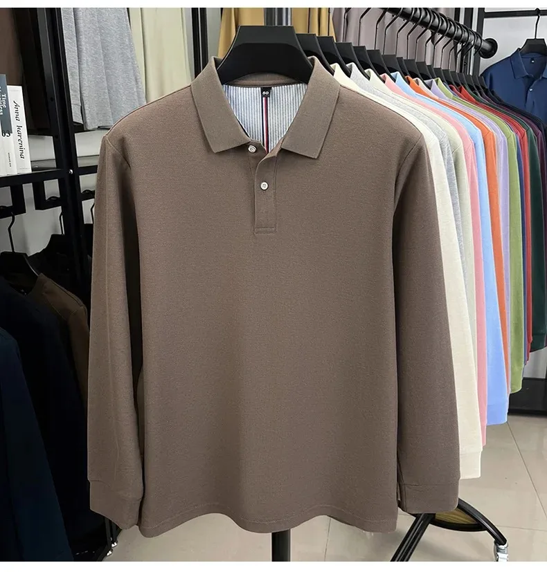 Men’s solid color golf polo shirt for autumn wear