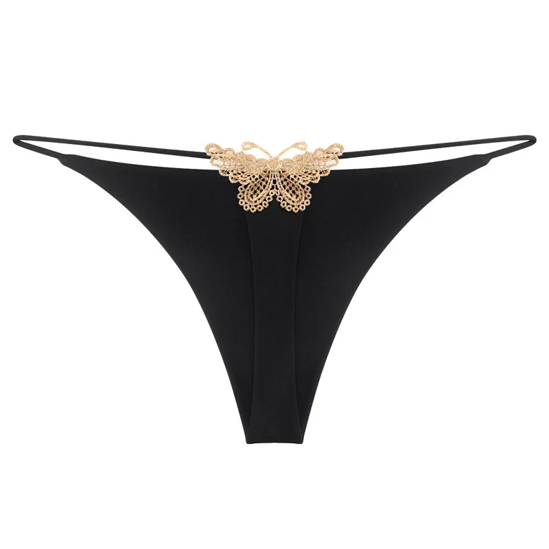

Double Layer thin strap sexy Thong Butterfly Embroidery Low Waist Sexy Bikini cotton women's Large Size Panties T Pants