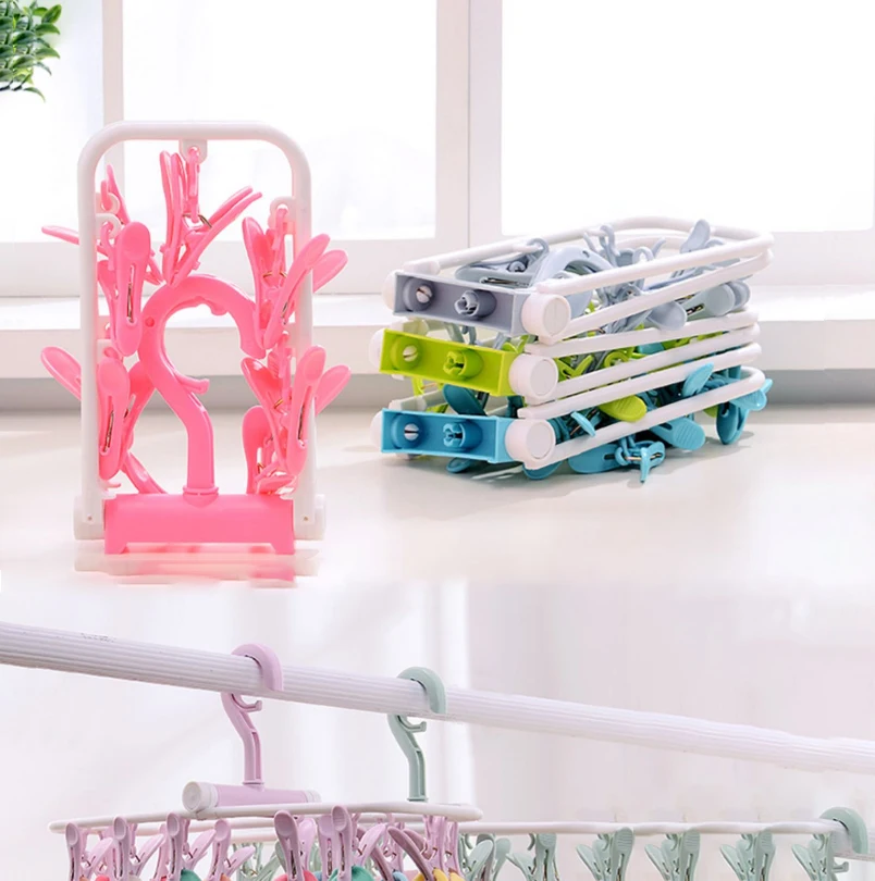 12pcs/Set Multifunctional Sock Drying Clip Cloth Hanger Household Home Hanging Dripping Water Foldable Clip Bathroom Accessories 3