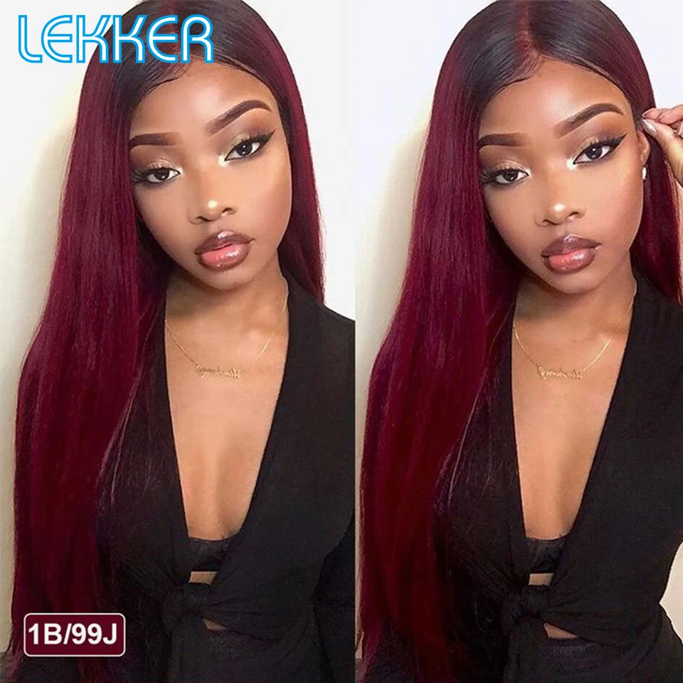 

Lekker Burg Red Bone Straight Right Part Lace Front Human Hair Wig For Women Pre Plucked Glueless Brazilian Remy Hair Bob Wigs