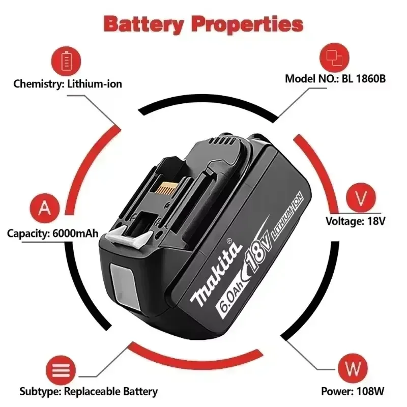 Makita Latest Upgraded BL1860 Rechargeable Battery 18 V 6.0A Lithium for Makita 18V Battery BL1840 BL1850 BL1830 BL1860B LXT 400 4