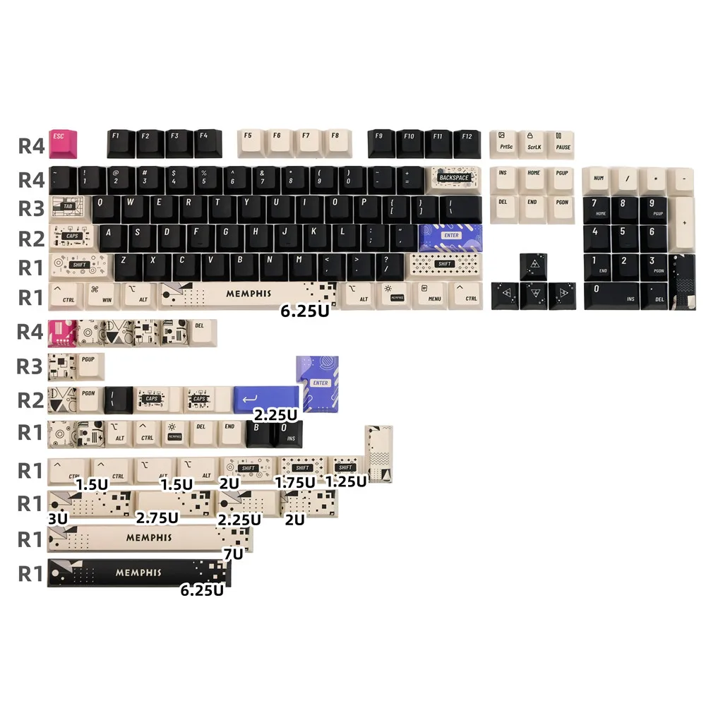 TYRIXKI PBT Keycaps 142 Keys Cute Keycaps Dye-Sublimation Sea Salt Cat