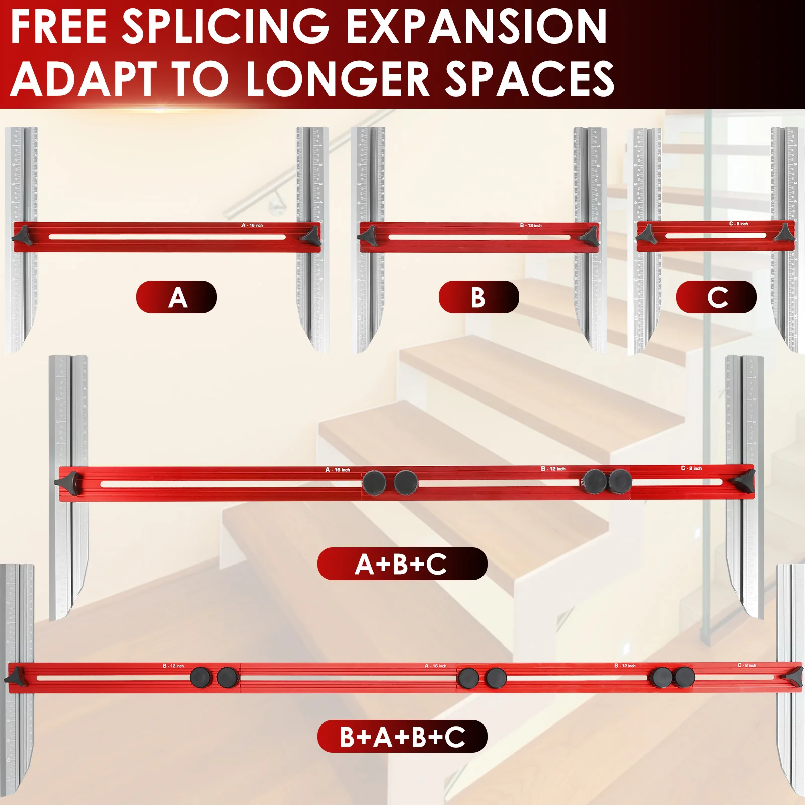 Stair Tread Template Tool Metal Measuring Tools Adjustable Stair Tread Gauge Measuring Flexible Angle for Stairs Risers Shelves
