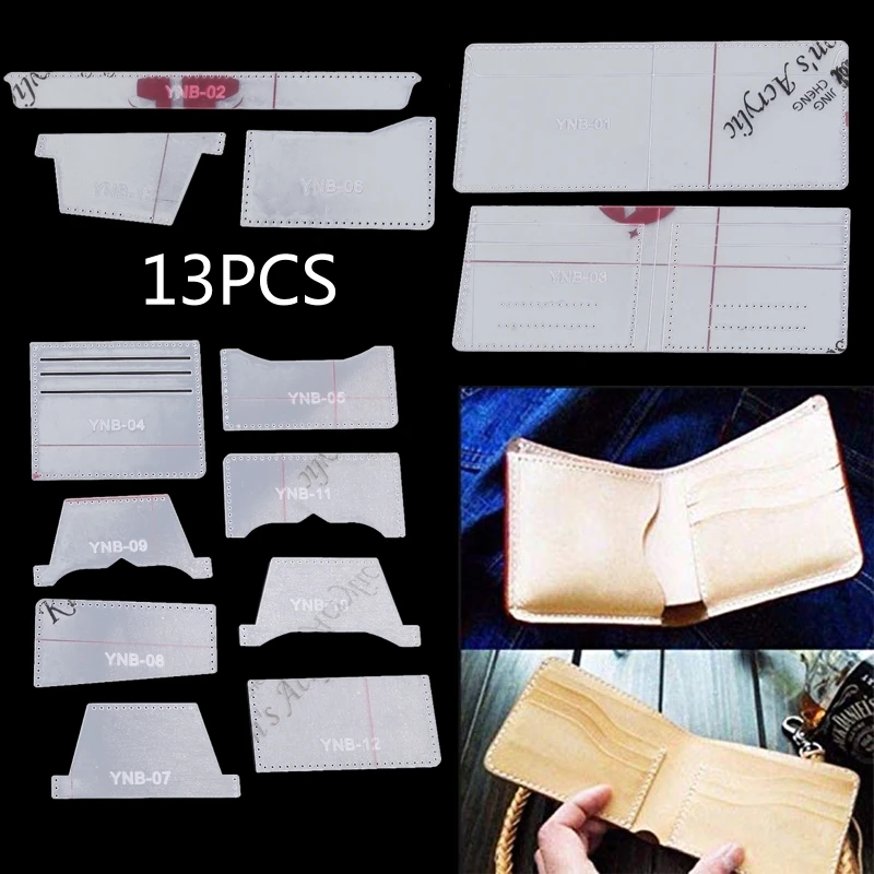 Leather Craft Stencil Short Wallet Stencil Template 13pcs Clear Acrylic DIY Wallet Tools Wallet Purse Making Mold