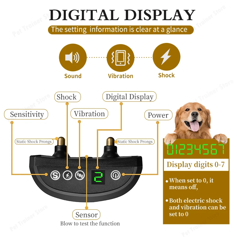Smart Automatic Anti Barking Dog Collar HD Digital Display IP7 Waterproof Collar For Dog Rechargeable Bark Stopper Barking Stop dog bark deterrent dog collar accessories