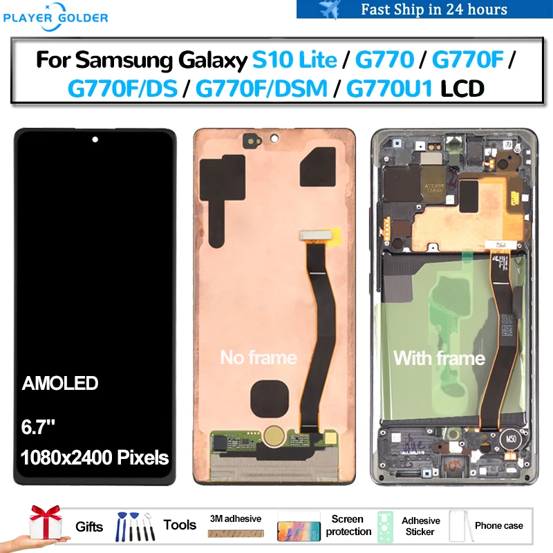 

ЖК-дисплей AMOLED для Samsung Galaxy S10 Lite G770 G770U1 G770F/DS G770F/DSM Pantalla, сенсорная панель, экран с дигитайзером в сборе