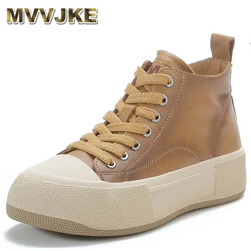 

Spring Autum High Top Women Sneakers Genuine Leather Lace-Up Casual Shoes Handmade Concise Platform Sneakers