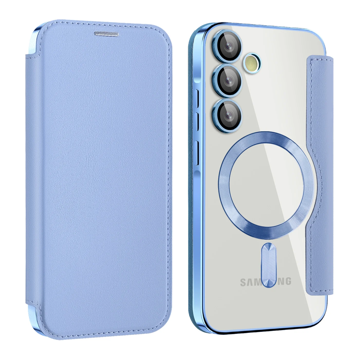 Electroplated Flip Leather Card Case with MagSafe Wireless Charging Protection