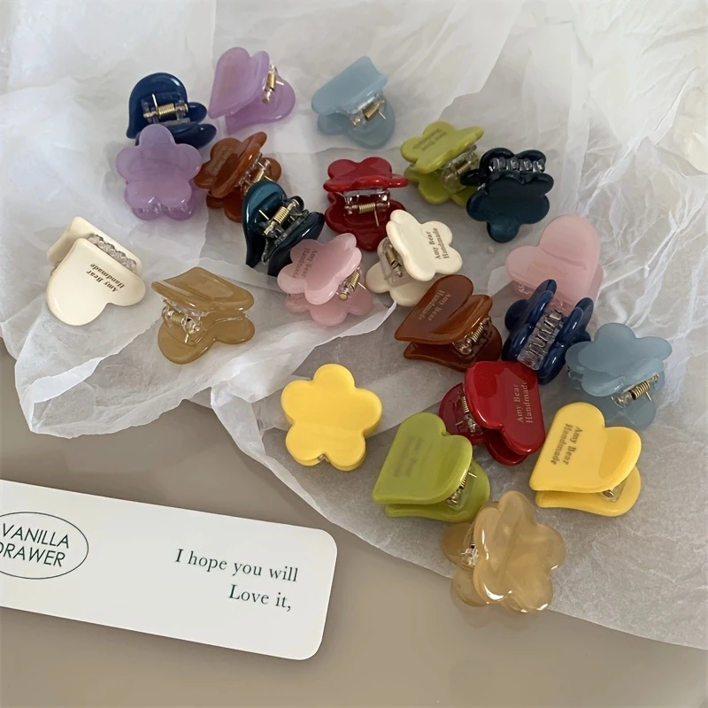 2 teile/satz Nette Mini Acetat Herz Blume Geometrische Haar Klaue Einfarbig Kleine Shark Clip Seite Pins Frauen Haar Zubehör