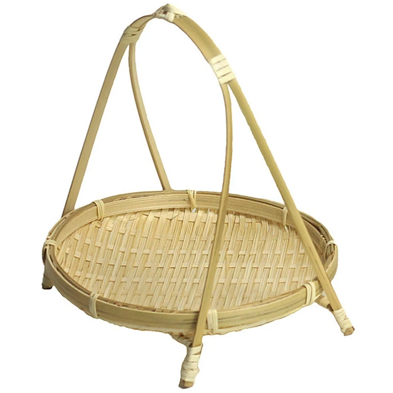 

4X Bamboo Weaving Straw Baskets Tier Rack Wicker Fruit Bread Storage Decorative Round Plate Stand Container-Single Layer