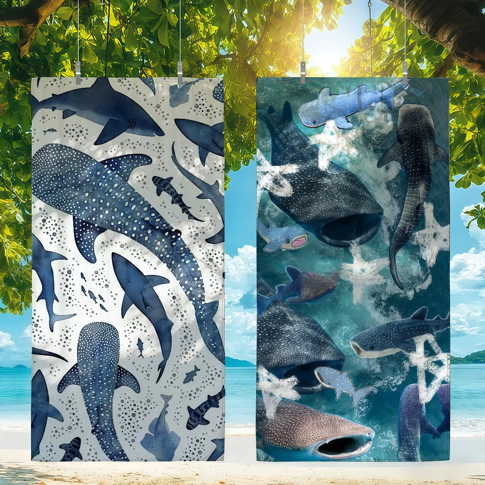 Serviette de plage séchage rapide imprimé requin baleine piscine_voghion.com