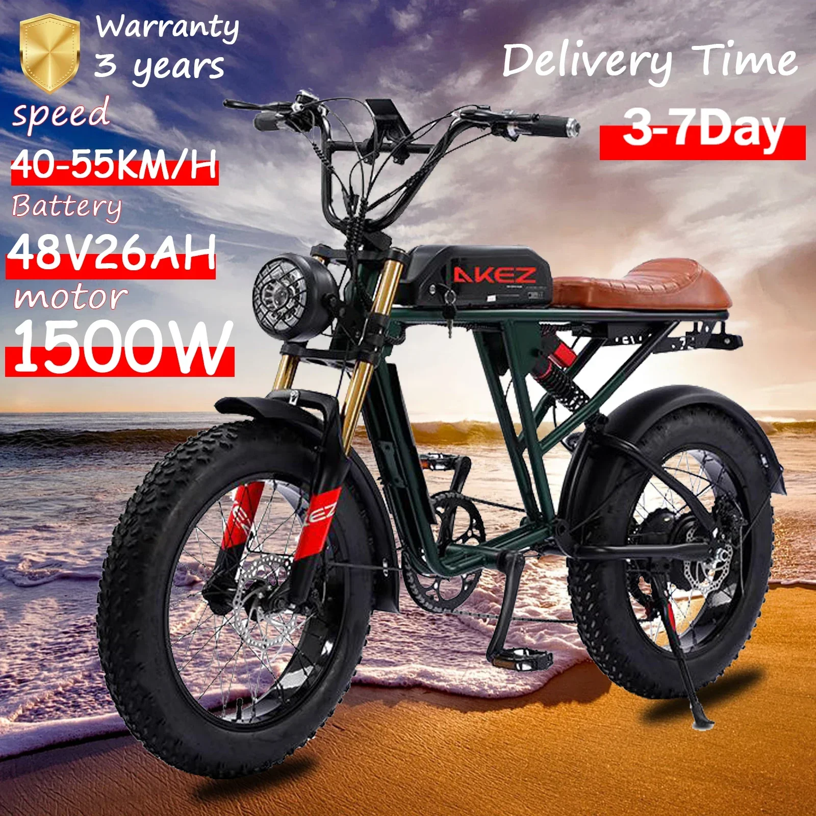 Smart Powerful 1500W 26AH 48V Lithium Full Suspension Folding Mountain Electric Bike Fat Tire Electric Bike