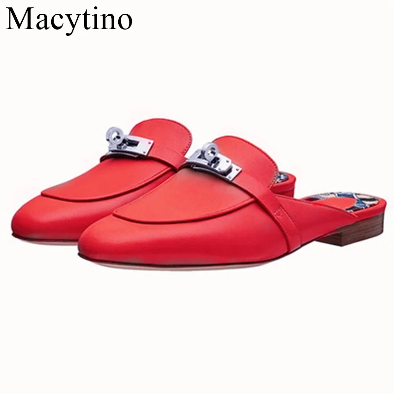 

Baotou Half Slippers Women Wear 2022 New Horsebit Fashion Soft Leather Sandals Heelless Flat Mules Slip-on Shoes