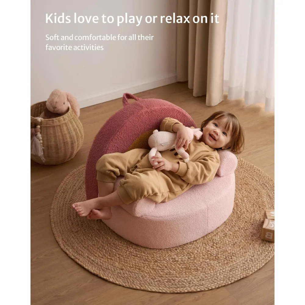 Toddler Chair Comfy, Foam Kids Chair with Soft Teddy Plush, Toddler Reading Armchair with Cute Rainbow Designs 5