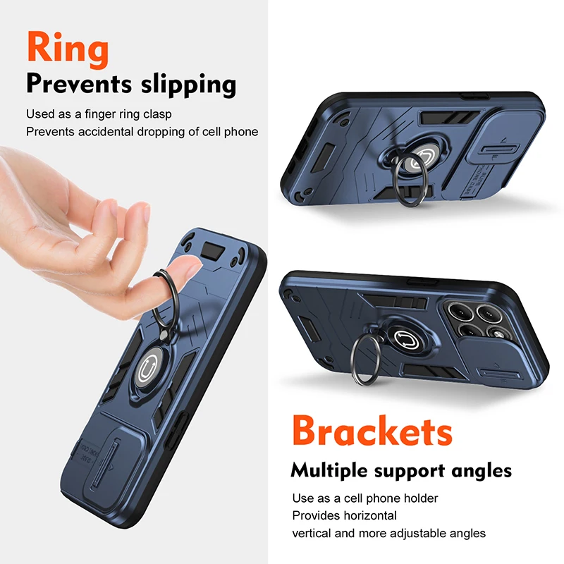 Shockproof Rugged Phone Case with Ring Holder and Camera Protection
