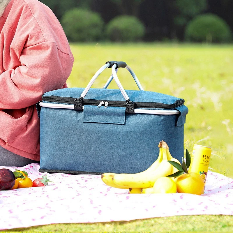 BYMONDY 18L Insulation Basket for Picnic Large Capacity Thermal Lunch Bags Foldable Cooler Box Family Insulated Bag Food Storage