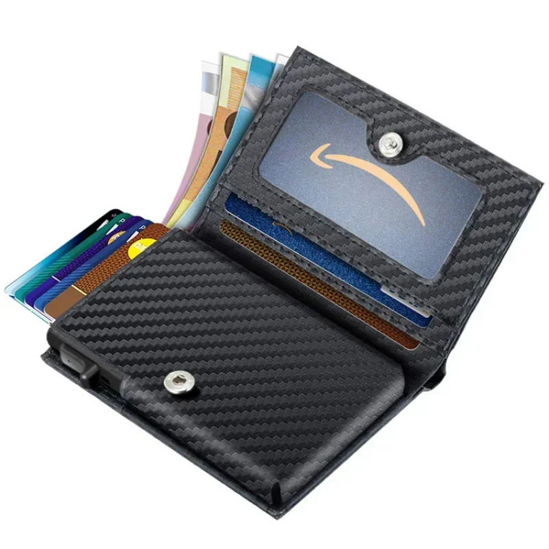 

Anti-theft Fiber Card Genuine Leather Holder For Multi-functional Aluminum Men RFID Alloy Holder Swipe Card Carbon
