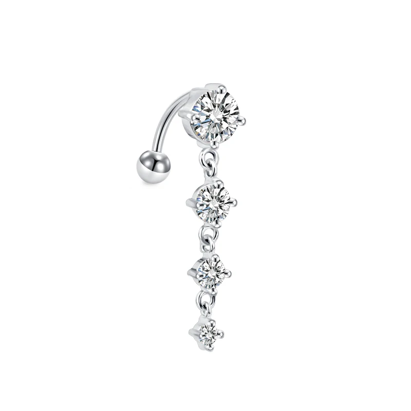 Belly Button Piercings Women Trendy Belly Piercing Stainless Steel Crystal Belly Button Piercings Dangle Flower Accessories Punk Women's Navel Rings