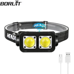 BORUiT LED Motion Sensor Headlamp Type-C Rechargeable Super Bright Head Lamps for Night Walking Running Hiking Camping Emergency